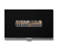 Chicago City Night Scene Business Card Wallet Credit Card Holder Metal Square Small Pocket Purse
