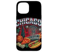 Chicago Cityscape DeepDish Pizza Hot Dog Graphic Case for iPhone 15