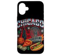 Chicago Cityscape DeepDish Pizza Hot Dog Graphic Case for iPhone 16 Plus