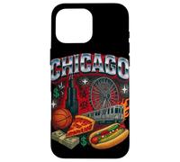 Chicago Cityscape DeepDish Pizza Hot Dog Graphic Case for iPhone 16 Pro Max