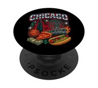 Chicago Cityscape DeepDish Pizza Hot Dog Graphic PopSockets Adhesive PopGrip