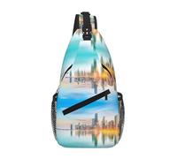 Chicago Downtown Sunset Unisex Chest Sling Bag With Multi-Pocket Design,Large Capacity Crossbody Bag Durable Polyester Adjustable Strap For Daily Commute Travel