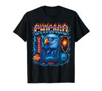 Chicago Eagle Illinois Skyline Electric Urban Art Value Graphic T-Shirt, Men, Black, XL