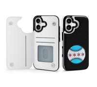 Chicago Flag Baseball Phone Case Compatible with iPhone 17/17 Air/17 Pro/17 Pro Max Flip Protective Cover with Card Holder
