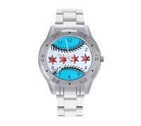 Chicago Flag Baseball Vintage Wrist Watches Men's Classic Business Watch Casual Stainless Steel Band for Boyfriend Father