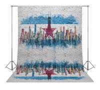 Chicago Flag City Skyline on Brick Wall Abstract Photography Backdrop Washable Photo Studio Backdrops Background for Party Video Shooting
