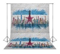 Chicago Flag City Skyline on Brick Wall Abstract Photography Backdrop Washable Photo Studio Backdrops Background for Party Video Shooting