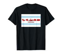 Chicago Flag Hotdog Pizza Italian Beef and City Skyline T-Shirt