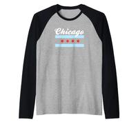 Chicago Flag Illinois USA Fancy Font Raglan Baseball Tee