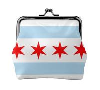 Chicago Flag Leather Kiss Lock Coin Purse-Small Mini Wallet for Women