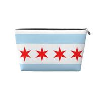 Chicago Flag Leather Travel Makeup Bag-Waterproof Cosmetic Pouch