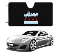 Chicago Flag Skyline Printed Windshield Sun Shade Heat Absorption Windproof Foldable Car Window Shades Cover for Universal Vehicle