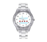 Chicago Flag Skyline Trendy Wrist Watches for Men Classic Business Stainless Steel Band Quartz Watch