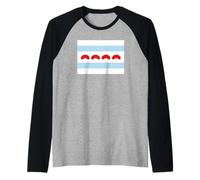 Chicago Flag with Bean Cloud gate Stars Raglan Baseball Tee