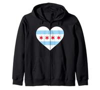 Chicago Heart Flag Pride Windy City Illinois Loop North Side Zip Hoodie