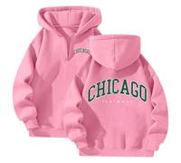 Chicago Hoodies Aesthetic for Women Y2K Hooded Loose Fit with Hood Pullover Hoodies Trendy Country Sports Zipper Casual Sweatshirts with Designs Fashion Cartoon Fall Western Workou Pink