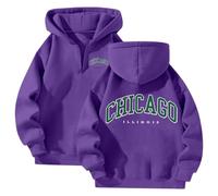 Chicago Hoodies Aesthetic for Women Y2K Hooded Loose Fit with Hood Pullover Hoodies Trendy Country Sports Zipper Casual Sweatshirts with Designs Fashion Cartoon Fall Western Workou Dark Purple