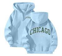 Chicago Hoodies for Women 2025 Zipper Loose Fit Pullover Sweaters Cute Hooded Sports Casual Pullover Hoodies Essential with Hood Fashion Soft Trendy Thin Workou Personalized Light Blue