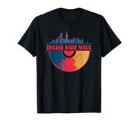 Chicago House Music Vinyl Dj Raver Flag Skyline Apparel T-Shirt