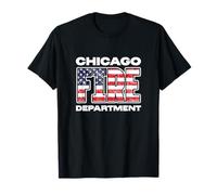 Chicago Illinois Fire Department American Flag Firefighter T-Shirt