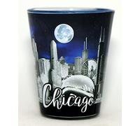 Chicago Illinois Night Moon Outside Blue Skyline Inside Shot Glass