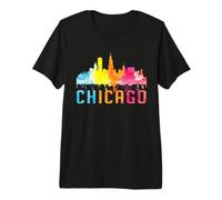 Chicago Illinois Retro Watercolour Skyline Souvenir Shirt Premium T-Shirt