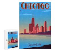 Chicago Illinois Travel - Wooden Brain Teaser for Adults, 1000 PCS, Year-End Present - for Quiet Evenings And Focused Play