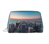 Chicago Illinois USA 1 Leather Hand-Held Zipper Makeup Bag Cute Make Up Case Large Wide-Open Pouch Pen Case