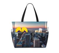 Chicago Illinois Usa 1 Print Beach Tote Bag Waterproof Large Bags With Zipper Big Capacity For Vacation Travel