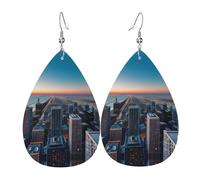 Chicago Illinois Usa 1 Printed Teardrop Leather Earrings, Fashion Water Drop Dangle Accessory for Holiday Party