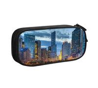 Chicago Illinois USA Large Capacity Double Layer Pencil Case,Customizable Full Print Polyester Fabric Organizer-School, Office, Travel Makeup Pouch