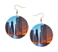 Chicago Illinois Usa Leather Round Earrings Color Valentine'S Day Festival Activities Fashion Women'S