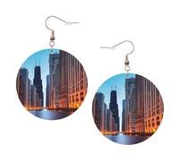 Chicago Illinois Usa Leather Round Earrings Color Valentine'S Day Festival Activities Fashion Women'S