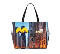 Chicago Illinois Usa Print Beach Tote Bag Waterproof Large Bags With Zipper Big Capacity For Vacation Travel