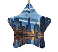 Chicago Illinois Usa Print Christmas tree Ceramic hanging - Perfect for Holiday Party & Home Decor, Keepsake with Golden Rope