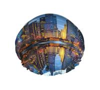 Chicago Illinois Usa Printed Double-Layer Shower Cap, Reusable Shower Cap, Suitable For Various Hair Lengths