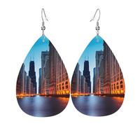Chicago Illinois Usa Printed Teardrop Leather Earrings, Fashion Water Drop Dangle Accessory for Holiday Party