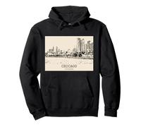 Chicago Illinois Vintage Skyline Drawing Pullover Hoodie