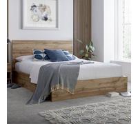 Chicago Industrial Oak Finish Ottoman Storage Bed - King Size Bed Frame