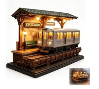 Chicago L Train Miniature Model Table Lamp, Vintage Elevated Station Desk Lamp with LED Ambient Light, Home Office Decor & Chicago Themed Gift for City Enthusiasts