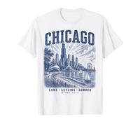 Chicago Lake Skyline Summer Vintage Windy City T-Shirt