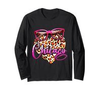 Chicago Leopard Heart Pink Sunglasses Stylish Women Fashion Long Sleeve T-Shirt
