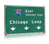Chicago Loop Vintage Metal Tin Sign Interstate 90 East Kennedy Road Sign City Country Street Airport Highway Sign Cafe Bar Club Bedroom Wall Decor 12x18 Inch