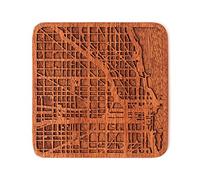 Chicago Map Coaster, One Piece, Sapele Wooden Coaster with City map, Multiple City Optional, Handmade