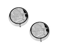 Chicago Map Gray Print Pill Box, Round Pill Organizer, 3 Compartment Small Pill Case for Purse & Pocket, Portable Medicine Box, Travel Pill Case