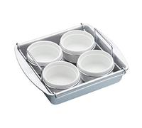 Chicago Metallic CMET77106 Professional Creme Brulee Set with Ramekin Dishes and Baking Tin, In Gift Box, Carbon Steel / Ceramic, 6 Pieces, beige