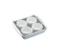 Chicago Metallic CMET77106 Professional Creme Brulee Set with Ramekin Dishes and Baking Tin, In Gift Box, Carbon Steel / Ceramic, 6 Pieces, beige