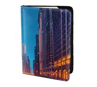 Chicago Night Print 5.5in Passport Travel Document Wallet Case Stylish Secure Men Women For Travelers, Black, One Size