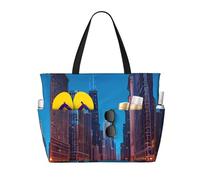 Chicago Night Print Beach Tote Bag Waterproof Large Bags With Zipper Big Capacity For Vacation Travel