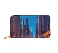 Chicago Night Print Leather Cell Phone Wallet Credit Card Wallet Zipper Pocket Black One Size Black One Size Black One Size, Black/White, One Size